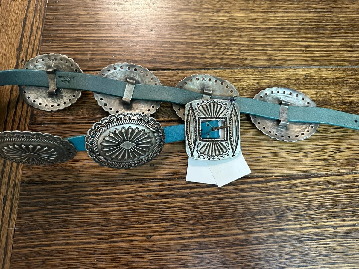 Ralph Lauren Collection Belt sz L Concho turquoise handtooled handmade leather Ralph Lauren Concho Belt - Etsy main image 3