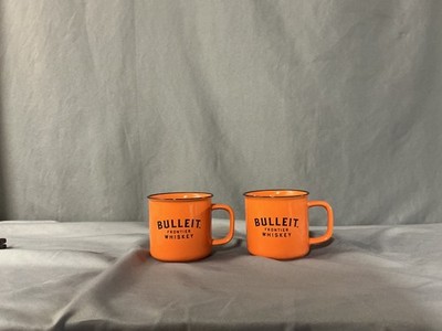 BULLEIT Frontier Whiskey Set Of 2 8oz Orange Black Ceramic Coffee Tea Mug Cup