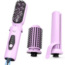 NEW GLS 3-in-1 Cordless Hair Straightener Brush Portable Curling Iron and Flat