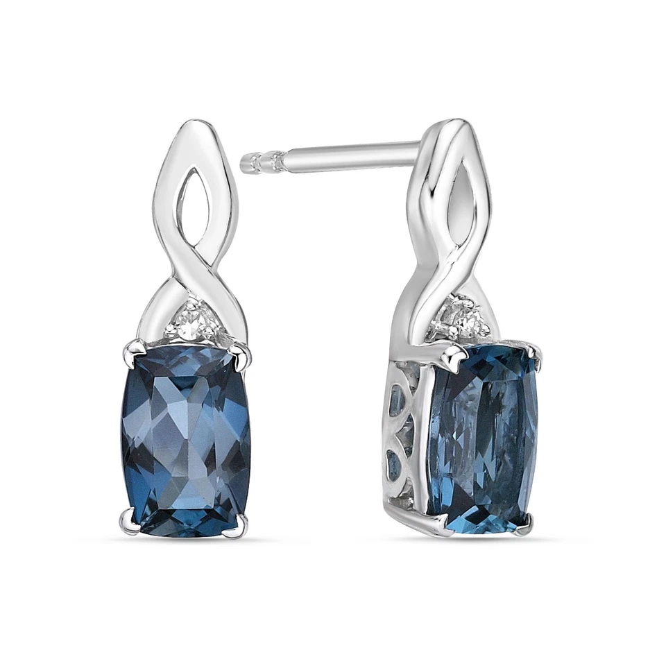 Pendientes Oro Blanco 10K Cojín Alargado Topacio Azul Londres Foto 2 de 4