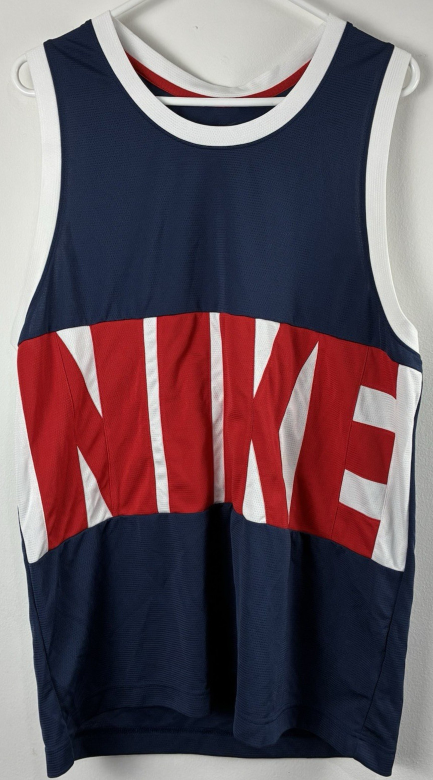 Nike Dri-Fit Men’s Large Blue Red White Sleeveless Tank Top Athletic Shirt