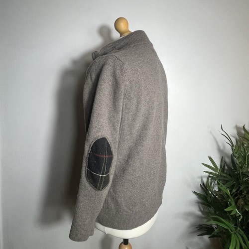 Barbour Jumper Mens Medium 100% Wool 1/4 Zip Pullover Sweater Tartan Elbow Patch - Picture 2 of 8