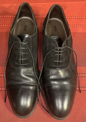 Italian Hugo Boss Dress Shoes Mens 10 m Black Leather  And Suede Vero Cuoio