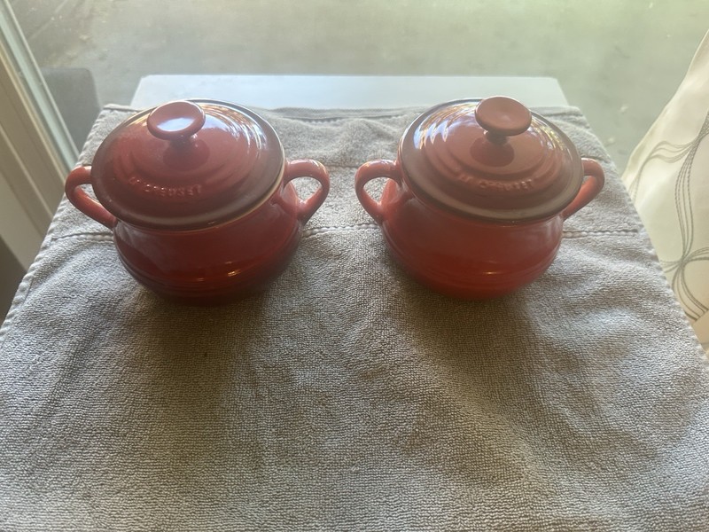 Le Creuset Sugar Pot Stoneware Red Ombre With Lids And Handles