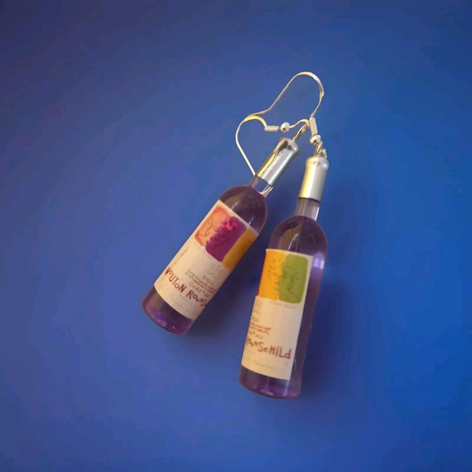Wine Bottle Earrings, Fun, Funky Quirky Jewellery, Purple, 3D, 925