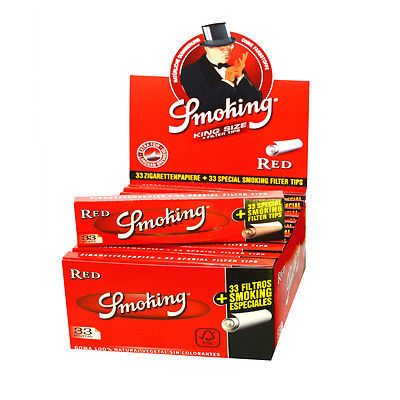 1 Box Smoking RED King Size Papers 24 x 33 Blättchen mit 24 x 33 Filtertips 