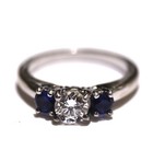 GIA certified 14k white gold .47ct diamond 3 stone sapphire engagement ring 3.3g — photo 1