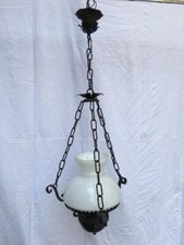 Lampadario in ferro battuto - Doppia campana di vetro