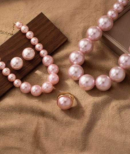 Pink Necklace Bracelet Earrings Ring Set Choker Jewelry Set  display picture 1