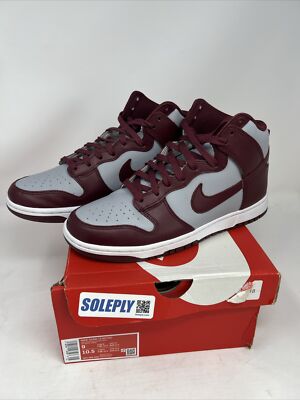 Nike Dunk HI Retro Dark Beetroot Maroon Grey Trainer Shoes Sneaker Men's 9 Box