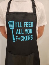 Funny Apron I'll Feed All You f ckers, Gift BBQ Cooking Grill Aprons aqua letter