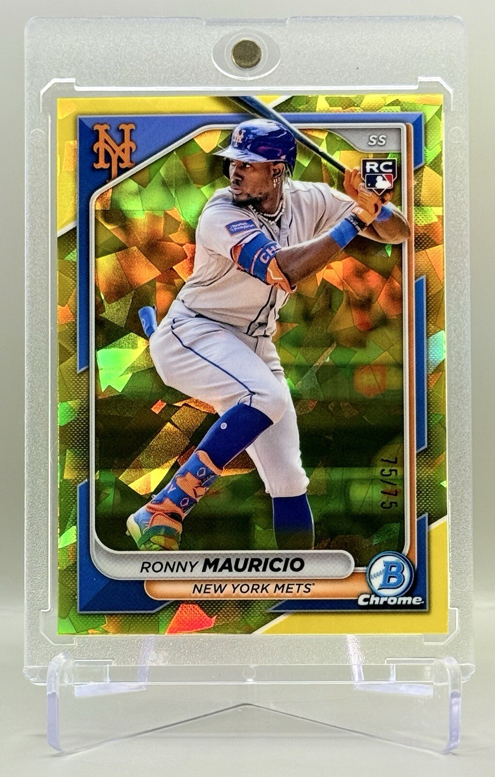 Ronny Mauricio 2024 Bowman Chrome #24 Rookie Sapphire Yellow Refractor #75/75 SP