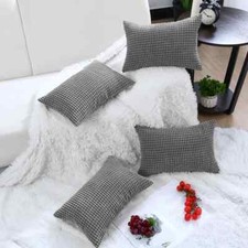 PiccoCasa 4 PCS CORN STRIPED CORDUROY THROW PILLOW COVERS, DARK GRAY 12" X 18"