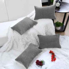 PiccoCasa 4 PCS CORN STRIPED CORDUROY THROW PILLOW COVERS, DARK GRAY 12" X 18"