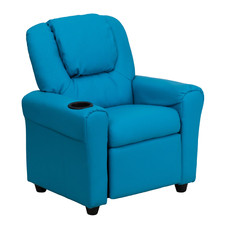 Vana Contemporary Turquoise Vinyl Kids Recliner with Cup Holder and Headrest
