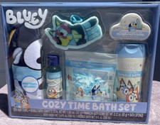 Bluey Cozy Time Bath Set 6 Piece Set Bubble Bath Hair Towel Sponge And More