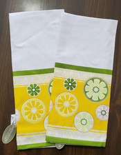 Midwest-CBK Kitchen Tea Guest Towels 2 Lemons Limes White Cotton 15x23" New Flaw