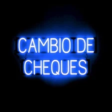 SpellBrite CAMBIO DE CHEQUES Sign | Neon Sign Look, LED Light | 32.3" x 15.0"