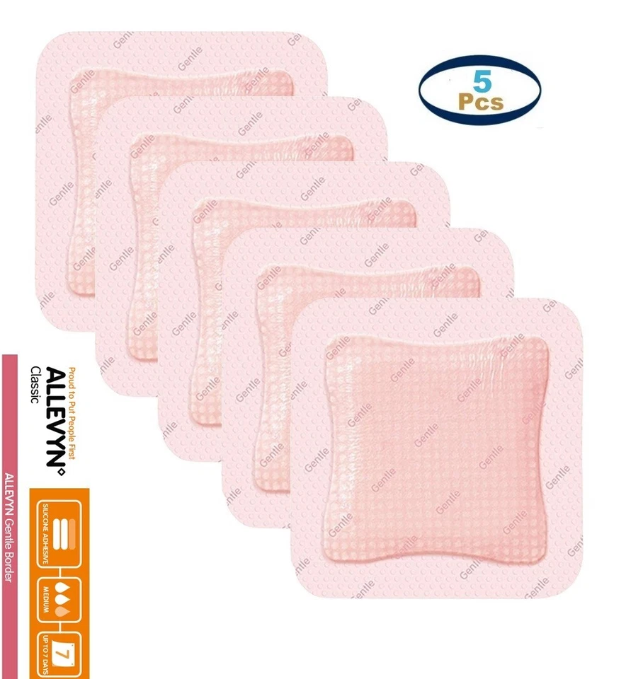 ALLEVYN Gentle Border Silicon Gel Adhesive Dressing 7.5x7.5cm - PACK of 5