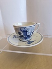 Delft Handpainted Teacup and Saucer blue holland Windmill