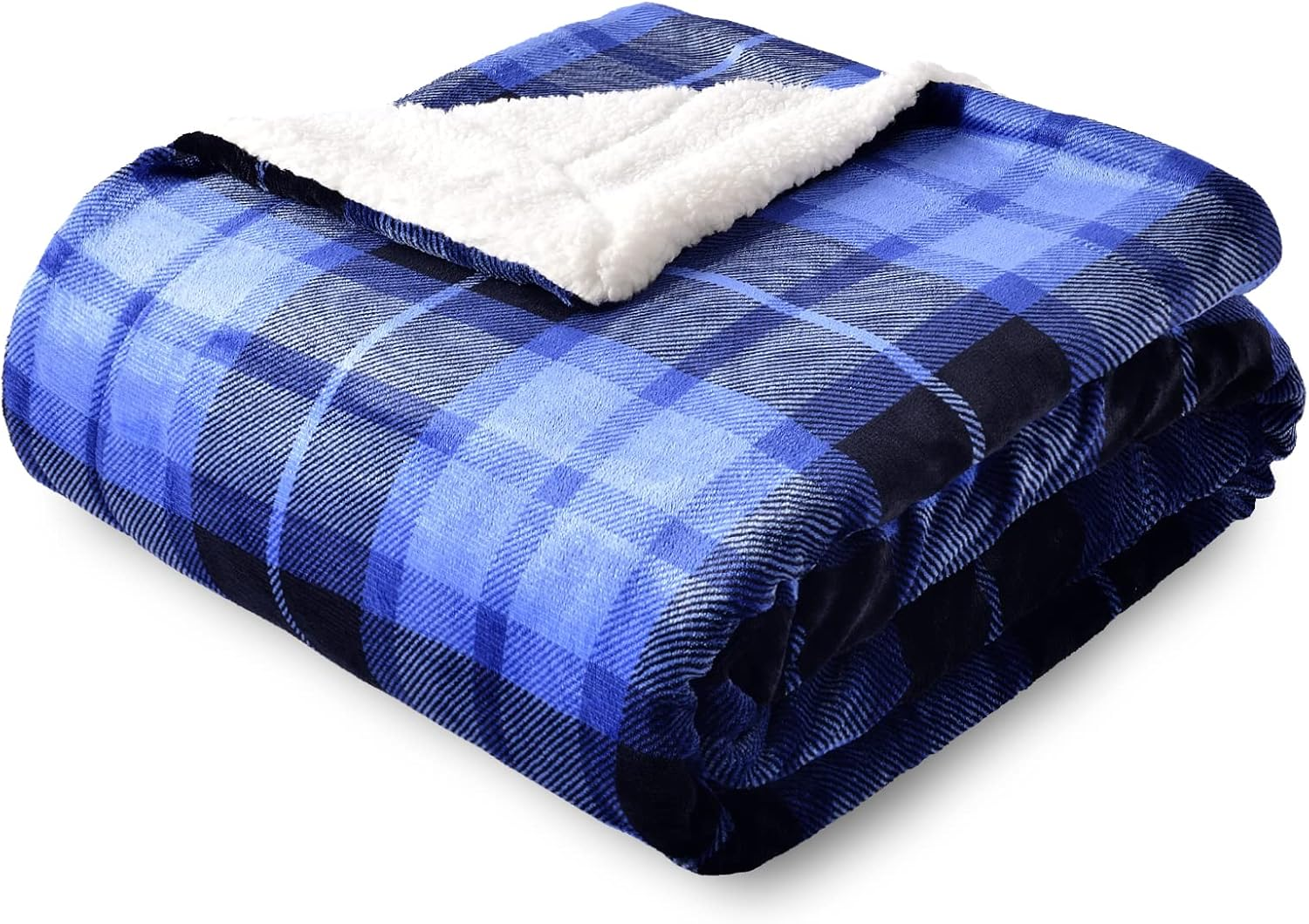 Sherpa Plaid Fleece Throw Blanket, Double-Sided Super Soft Luxurious Bedding Bla