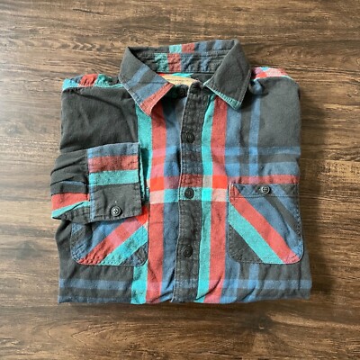 Red Camel Button Up Long Sleeve Shirt Mens Large Blue Red Gray  Plaid