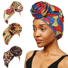 Women's African Ankara Floral Satin Lined Bonnet Big Flower Bun Cap Head Wrap 