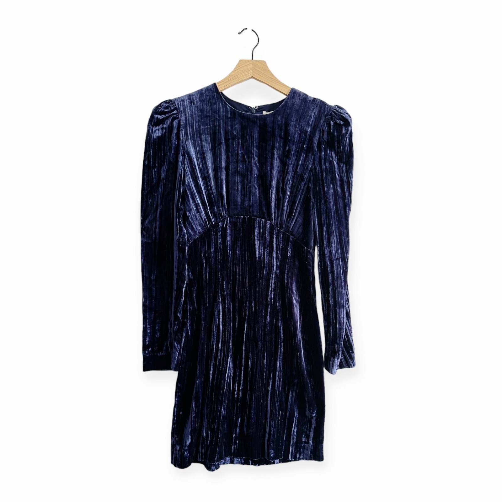 & OTHER STORIES & OTHER STORIES Crushed Velvet Puff Sleeve Mini Dress, Size US0, NWT, Blue