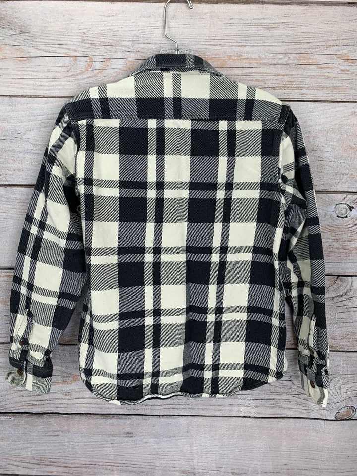 Old Navy Flannel Youth S Regular Fit Blck Cream Check Plaid Button Up Shirt - Image 2 of 4