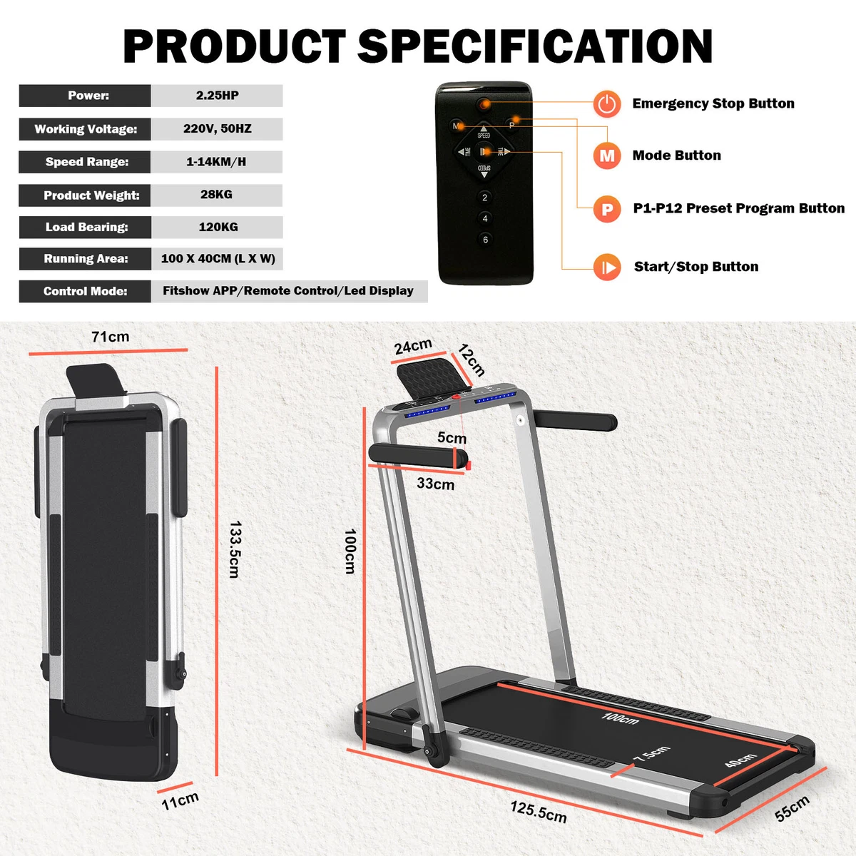 Electric Treadmill Fitness Machine Incline Run Walk Home Gym