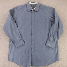 Paul Fredrick Shirt Mens 2XL 18 Blue 100 Cotton Button Up Pinpoint Oxford OCBD