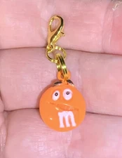 Orange M & M Candy Charm Zipper Pull & Keychain Add On Clip!!!
