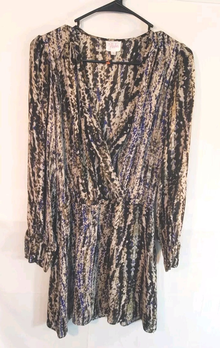 parker silk mini dress Parker Women's Small 100% Silk Wrap Long Sleeve Silk Mini Dress