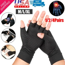 Lot Copper Infused Arthritis Compression Gloves Half Finger Joint Pain Relief