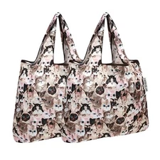 Foldable Tote Nylon Reusable Grocery Bag Set of 2 Cuddly Kitties