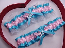 NEW Beautiful Light Pink Turquoise White Wedding Prom Garters GetTheGoodStuff A 