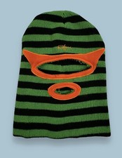 Screamer Beanie Toque Adult One Size Green Gray Stripe Knit Mask Ski