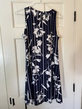 CHAPS by RALPH LAUREN WOMENS SLEEVELESS BLUE FLORAL A-LINE DRESS -SIZE MED