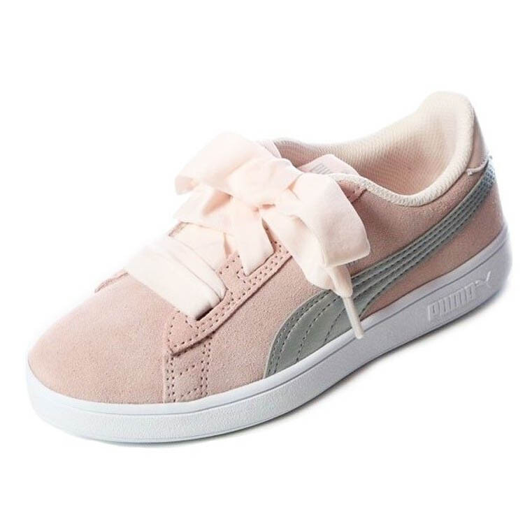 Puma Smash V2 Ribbon Kinder Sneaker Mädchen Leder Schuhe rosa 28 29