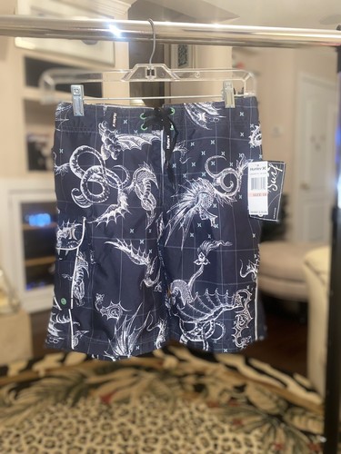 NWT Hurley Youth Boys Black Dragons Swim Trunks Shorts Pockets Size 10 M/L $38 - Picture 2 of 7