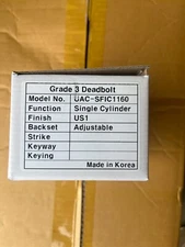 UAC-1160 SFIC-BLACK SINGLE CYL DEADBOLT  FOR  SFIC 6 & 7 PIN CORES LESS IC CORE