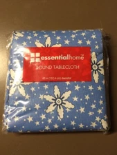 Essential Home Tablecloth Round Blue Snowflake Pattern 60” NIP