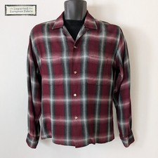 Vtg 60s Brushed Rayon Flannel Burgundy & Gray Shadow Plaid Loop Collar Shirt M?