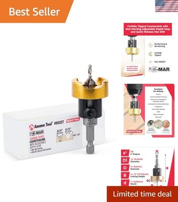 Carbide Tipped 82 Degree Countersink Set with Adjustable Drill Bit Depth Stop...