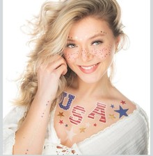 2 X American Beauty Face Temporary Tattoo, USA, 4Th of July, Labor Day, Olympics