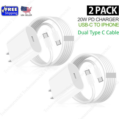20W USB-C Power Adapter Block PD Fast Charger Cord For iPhone 14 12 11 15 16 17