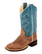Old West Western Boots Girls Leather 6 Row Stitch Tan BSC1944
