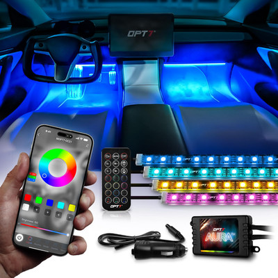 Opt7 Aura Pro Interior Car Lights App Remote Control Multicolor Change Music