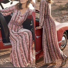 Soft Surroundings Esperanza Maxi Dress Size PM Smocked Waist Jeweled Neckline
