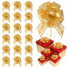 6 Inch Gold Ribbon Christmas Pull Bow Basket Wrap Holiday Decoration 20 PCS